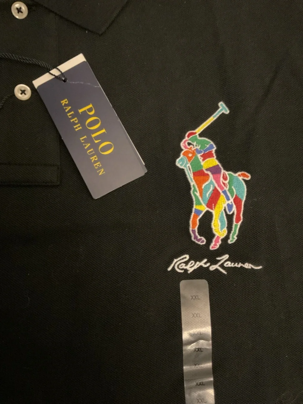 Ralph Lauren Black Polo with Multicolor Embroidered Pony
